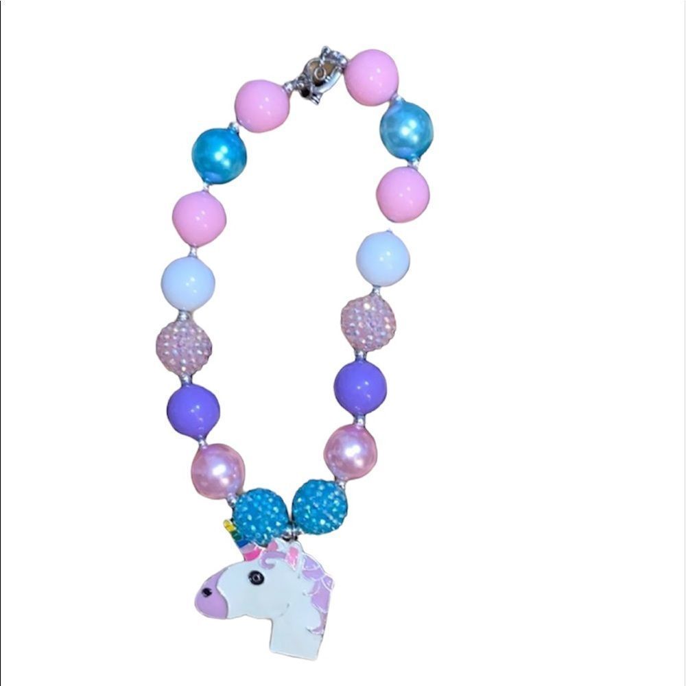 Unicorn pastel colored bubble gum necklace EUC